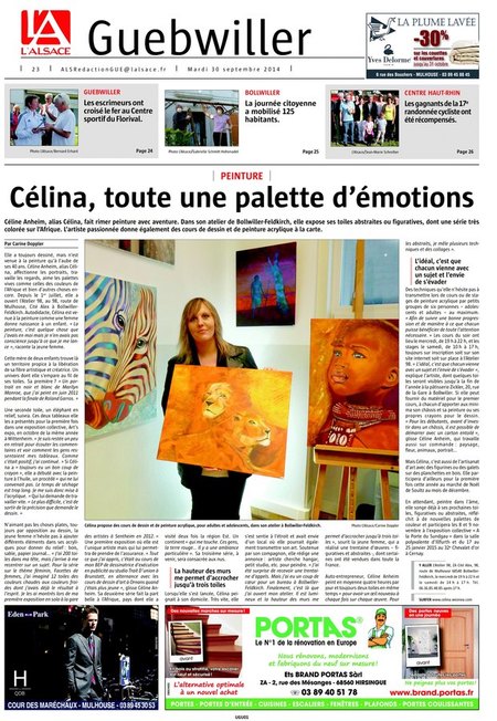 Journal "L'Alsace" - 30 septembre 2014 - Ouverture de l'Atelier de Célina